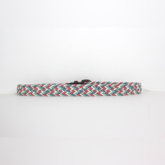 woven cord Belt with Warm Brown Leather Buckle and Tip Pink Green Blue Aqua - Picture 7 of 8